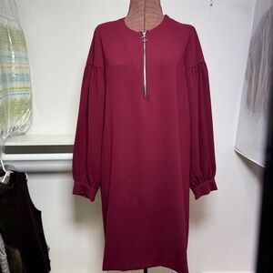 Karen Kane Long Sleeve Puff Sleeve Dress Burgundy Size Large